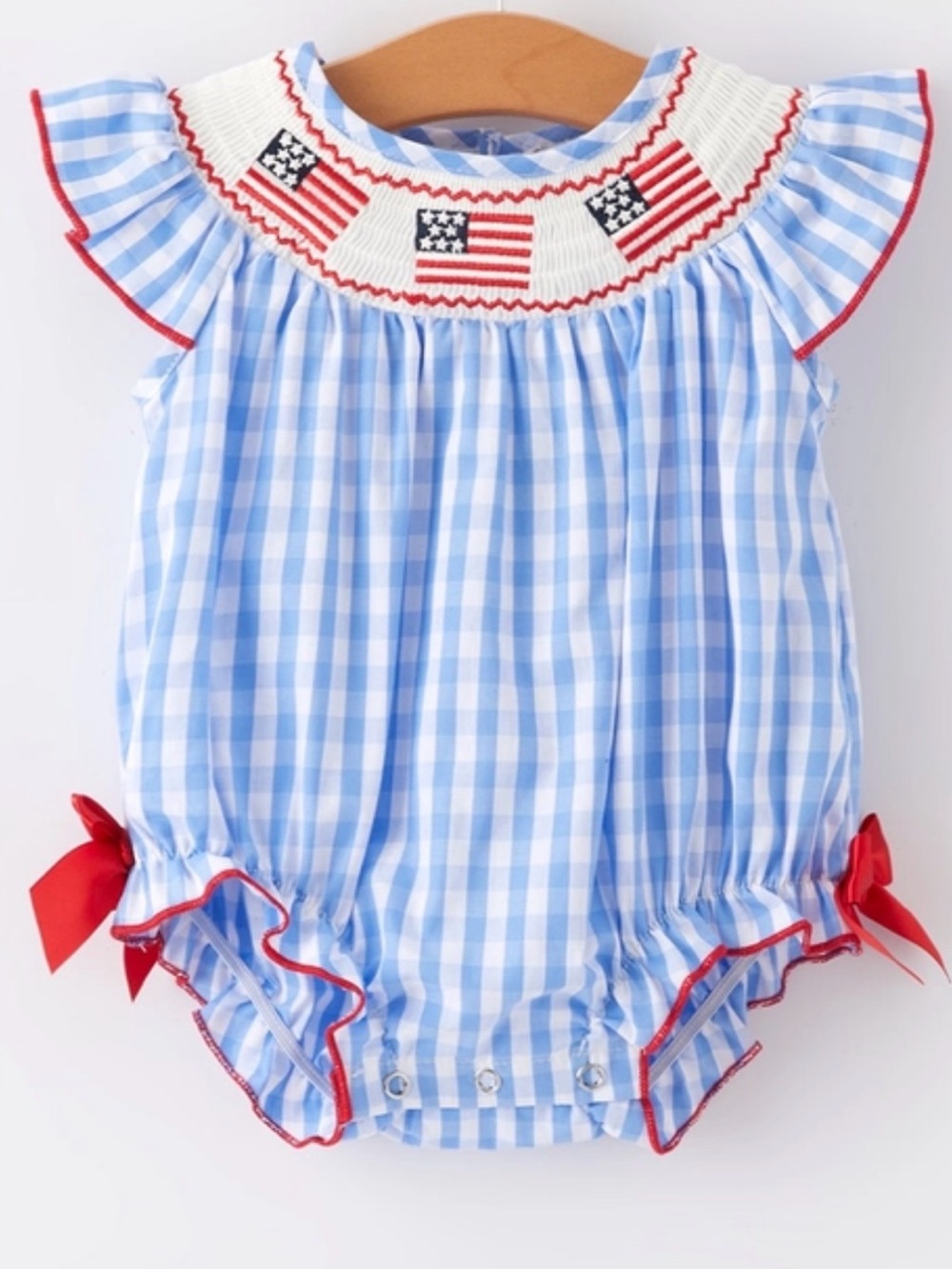 Blue Gingham Smocked Bubble